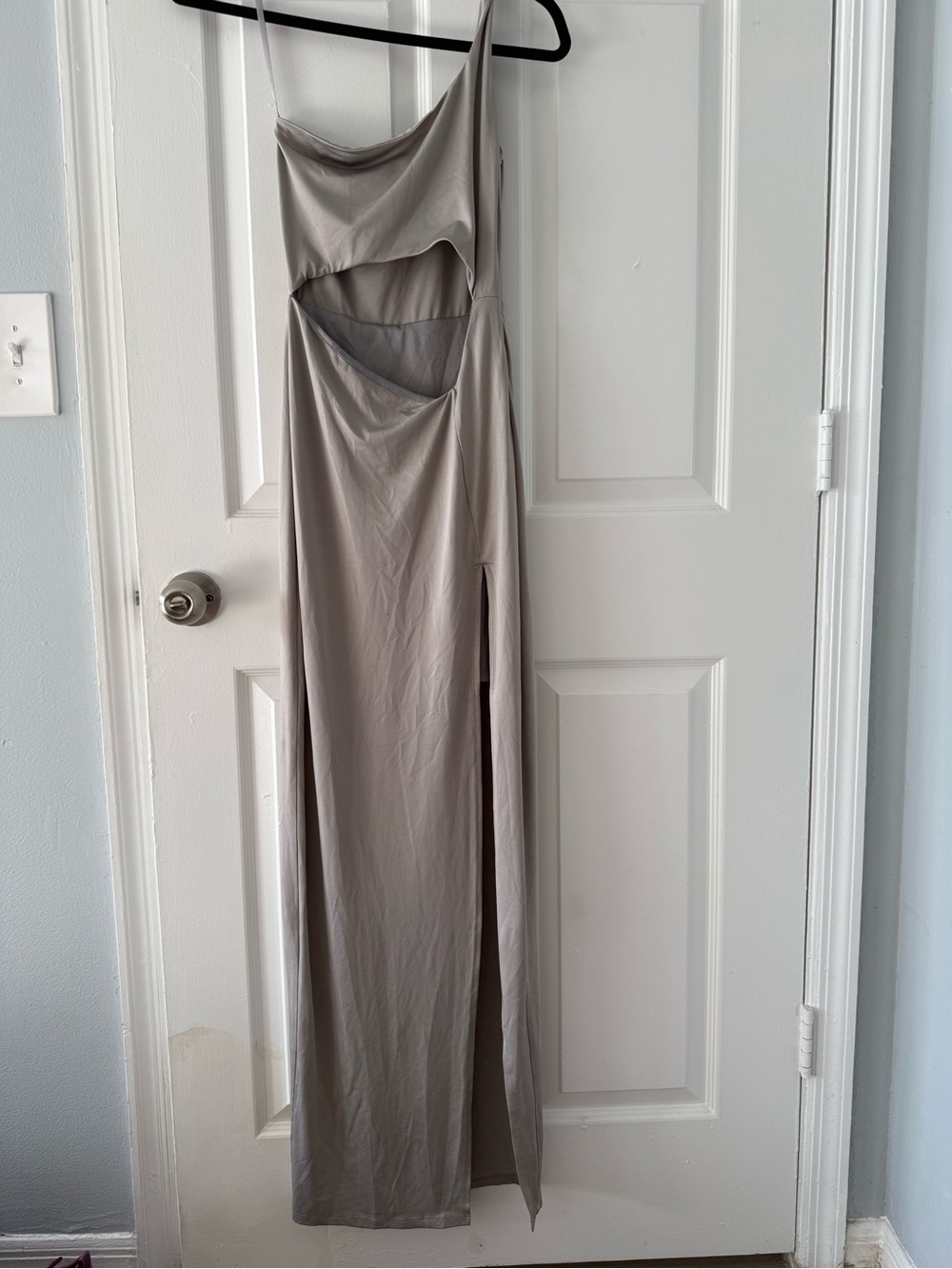 superdown Taupe Asymmetrical Cutout Satin Maxi Dress - Picture 3 of 5